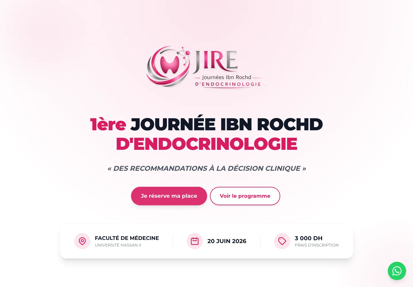 JIRE 2026, landing page événement endocrinologie