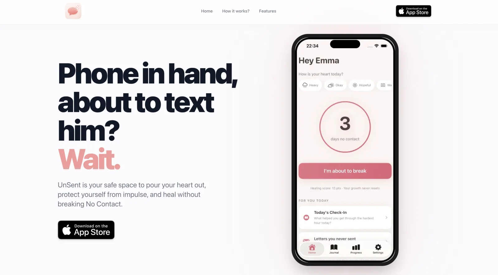 Try Unsent, landing page et application mobile US